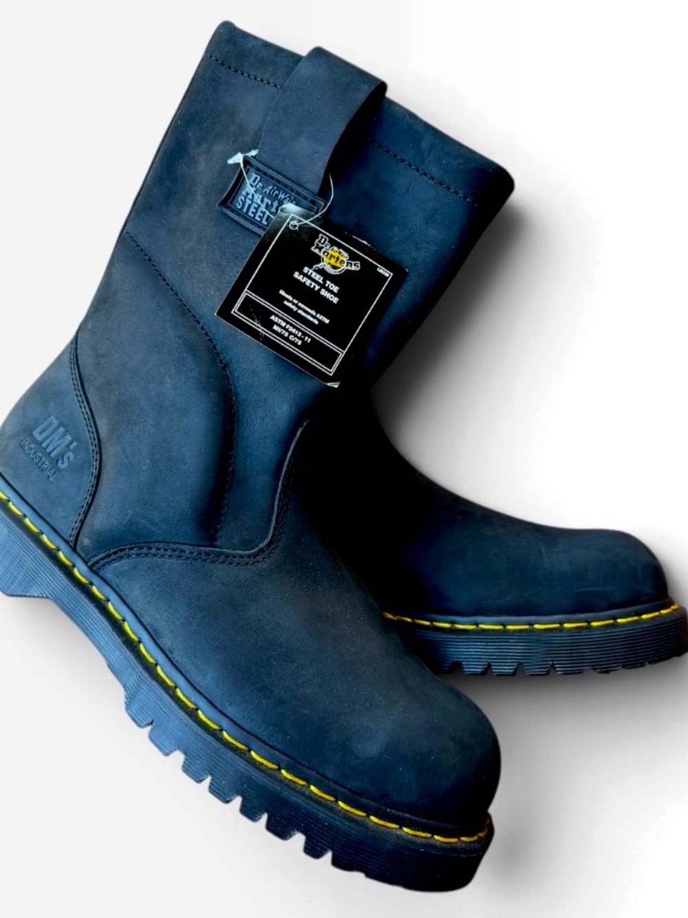 Dr. Martens 2013 Black, Steel-Toe Work Boots with Yellow Stitching